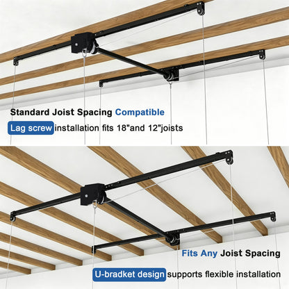 Black Overhead Garage Storage Rack with 370 lbs Capacity - Black
