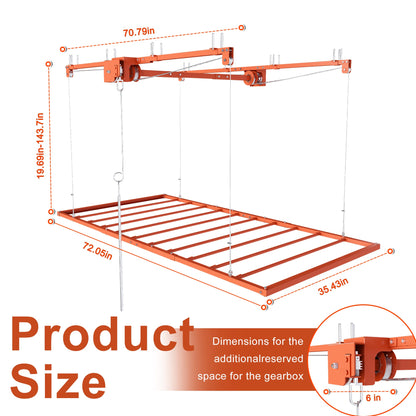 Orange Overhead Garage Storage Rack with All-Steel Construction - Orange