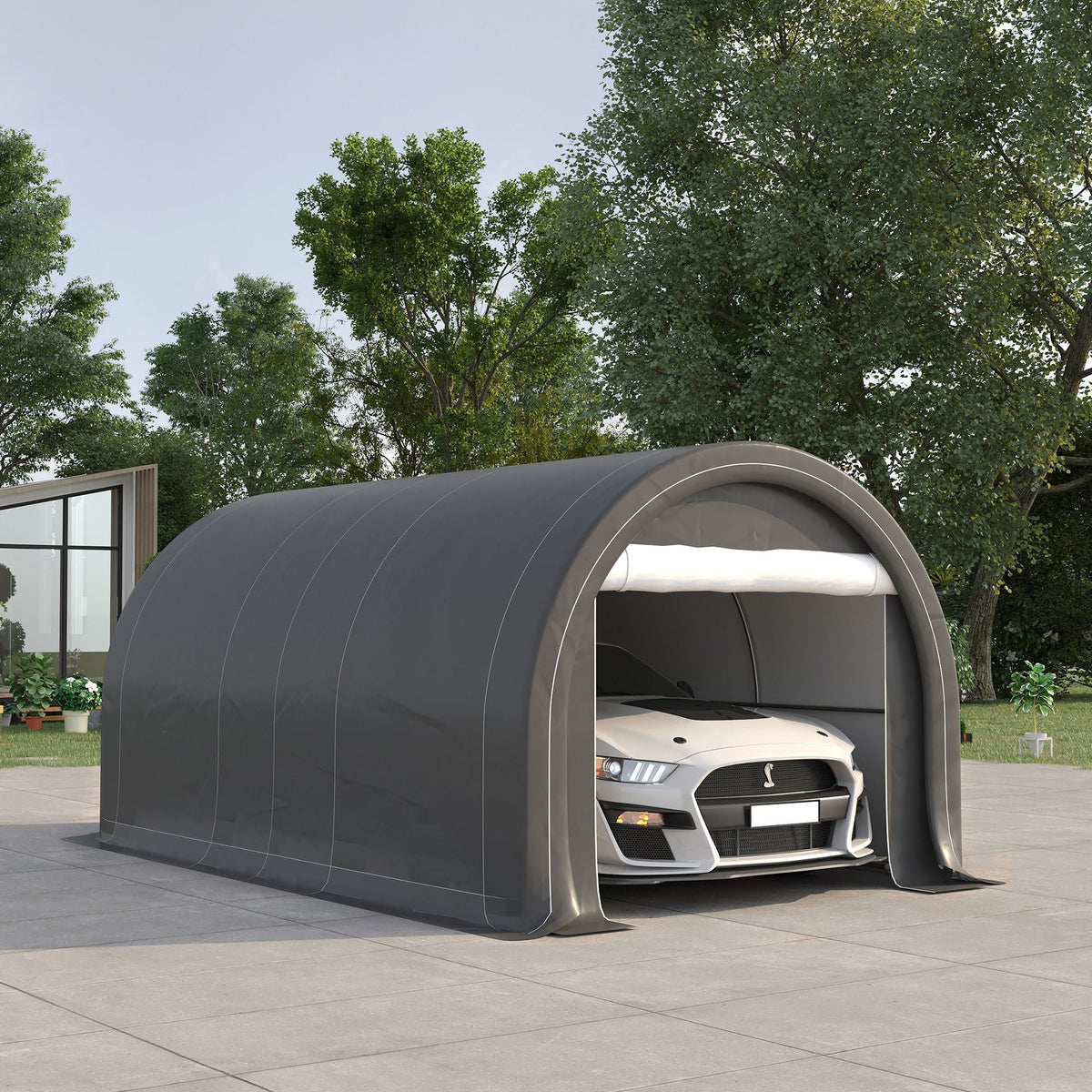 10' x 16' Heavy Duty Carport Garage Tent with Zippered Door - Dark Gray, White, or Beige