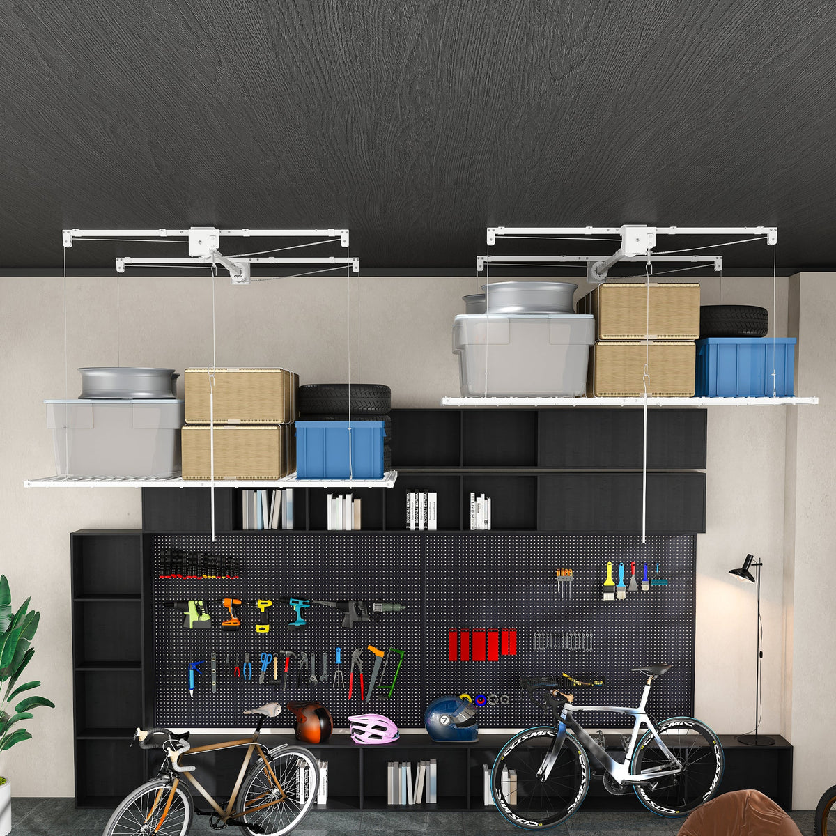 Overhead Garage Storage Rack with All-Steel Construction - White