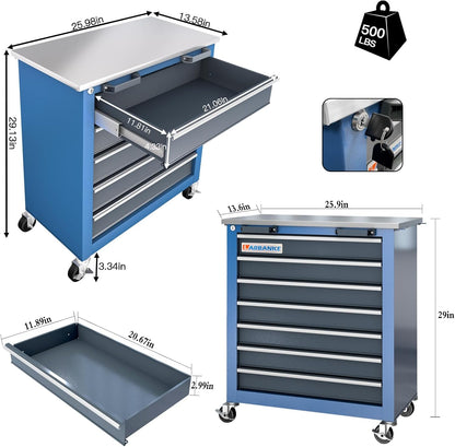 Combination Tool Chest with Lock,5-Drawer/7-Drawer/2 Door Tool Cabinet Can Be Interconnected,Rolling Tool Chest with Wheels and Padded Feet,With Stainless Steel Protective Film Countertop