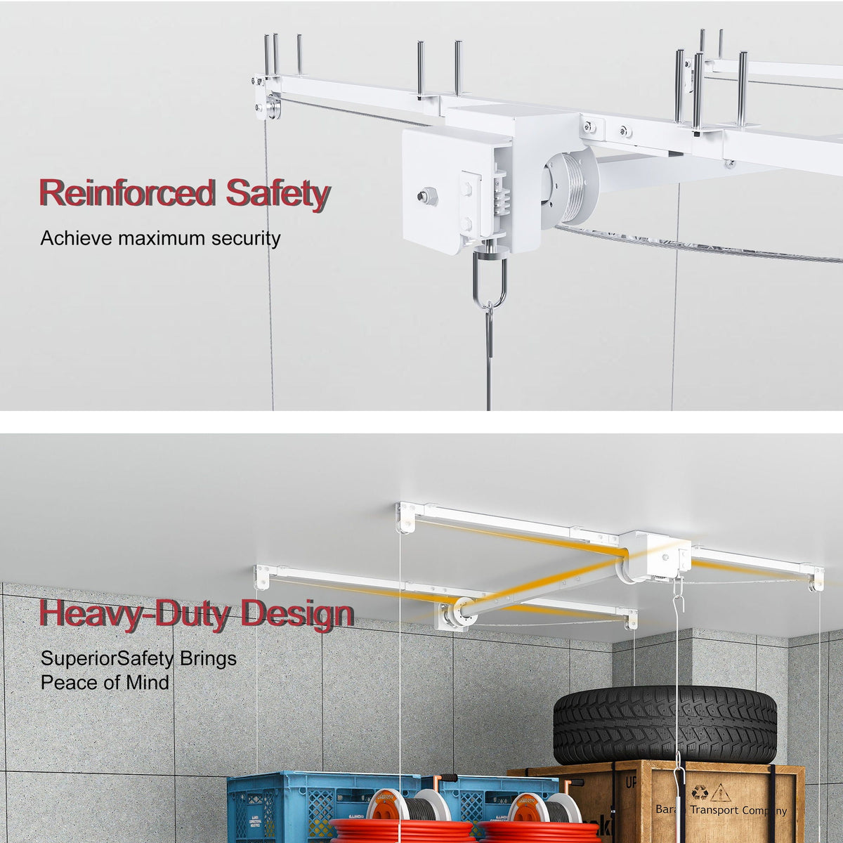Overhead Garage Storage Rack with Crank System - Black or White