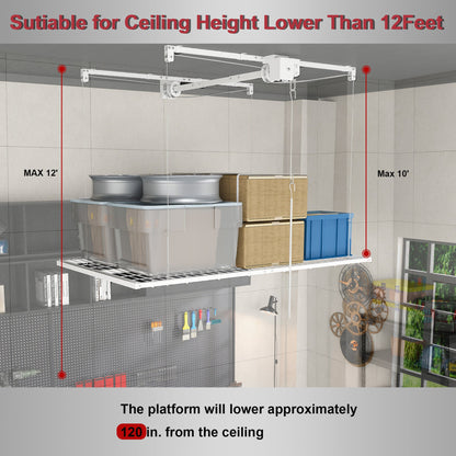 Overhead Garage Storage Rack with All-Steel Construction - White