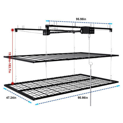 Overhead Garage Storage Rack with Crank System - Black or White