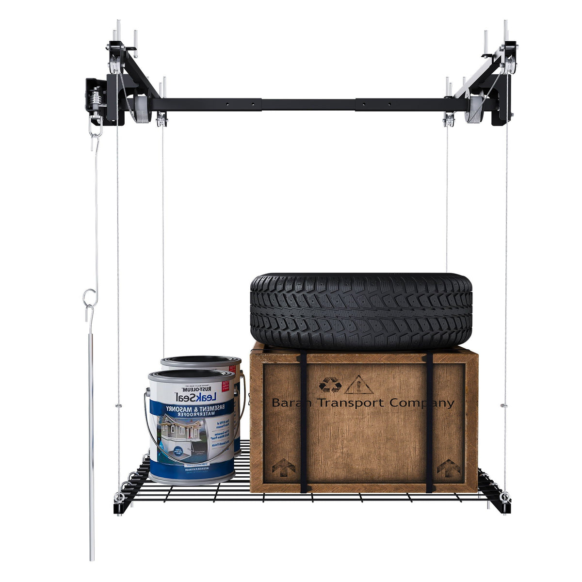 Overhead Garage Storage Rack with Crank System - Black or White