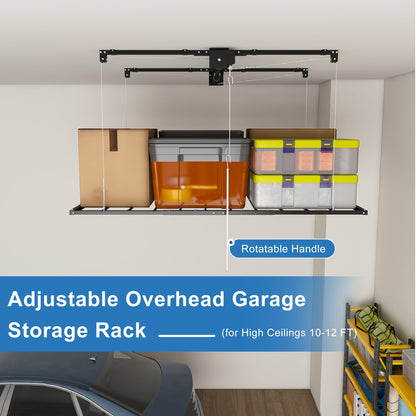 Black Overhead Garage Storage Rack with 370 lbs Capacity - Black
