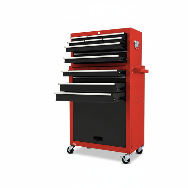 13-Drawer Tool Chest with Wheels, 2 in 1 Detachable Rolling Toolbox with Drawers, Large Tool Box with Lock, Mobile Steel Tool Cabinet Storage for Warehouse, Garage (Red&Black)