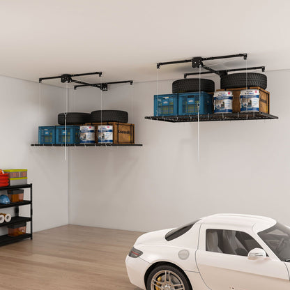 Overhead Garage Storage Rack with Crank System - Black or White