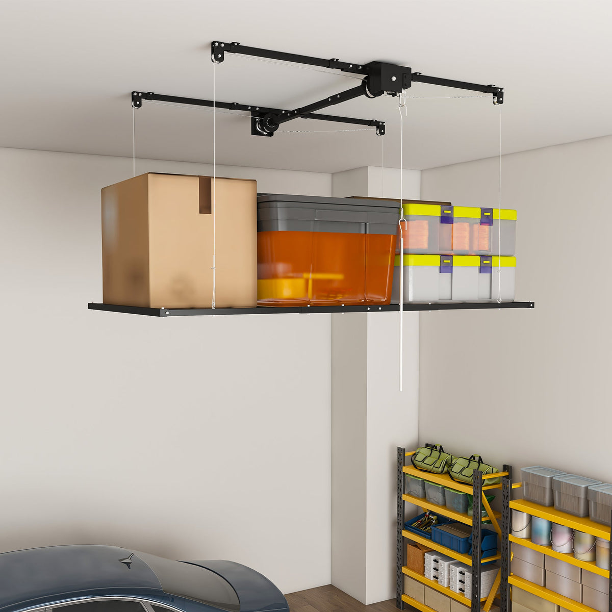 Black Overhead Garage Storage Rack with 370 lbs Capacity - Black