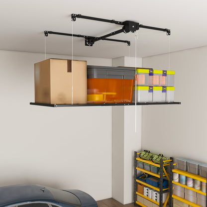 Black Overhead Garage Storage Rack with 370 lbs Capacity - Black