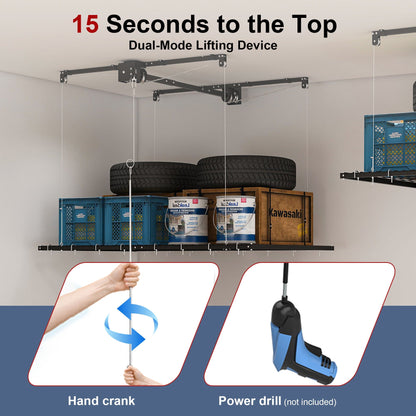Overhead Garage Storage Rack with Crank System - Black or White