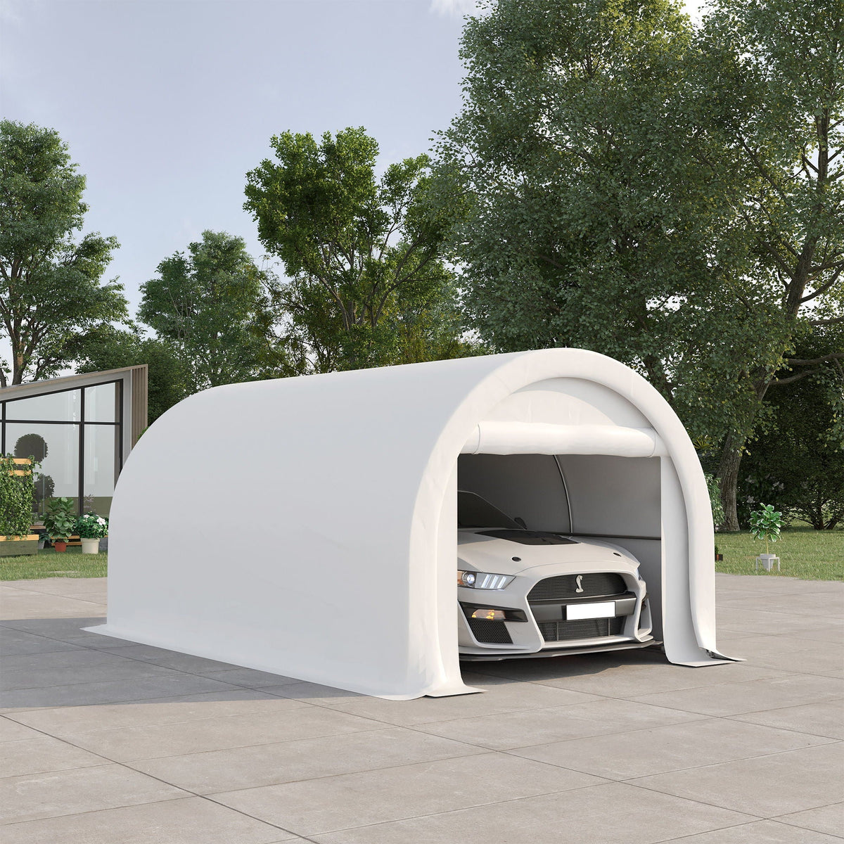 10' x 16' Heavy Duty Carport Garage Tent with Zippered Door - Dark Gray, White, or Beige