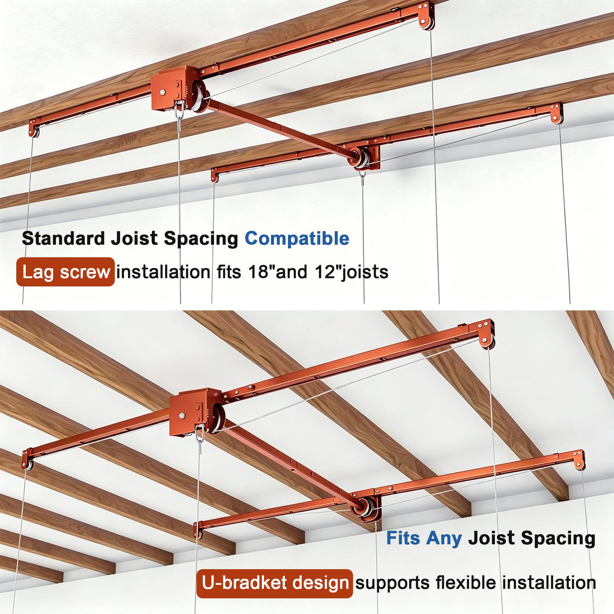Orange Overhead Garage Storage Rack with All-Steel Construction - Orange