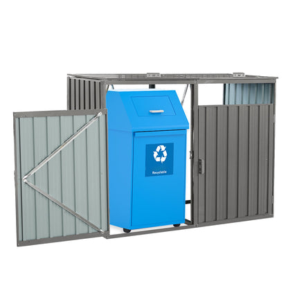 Outdoor Metal Garbage Bin Shed with Durable Galvanized Steel - Two Trash Cans