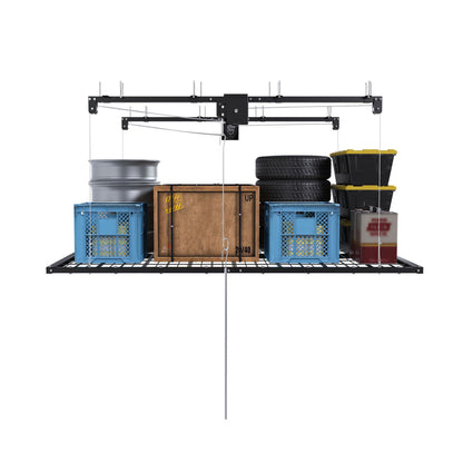 Overhead Garage Storage Rack with Crank System - Black or White