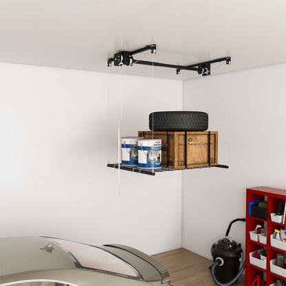 Overhead Garage Storage Rack with Crank System - Black or White