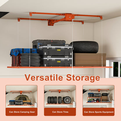 Orange Overhead Garage Storage Rack with All-Steel Construction - Orange