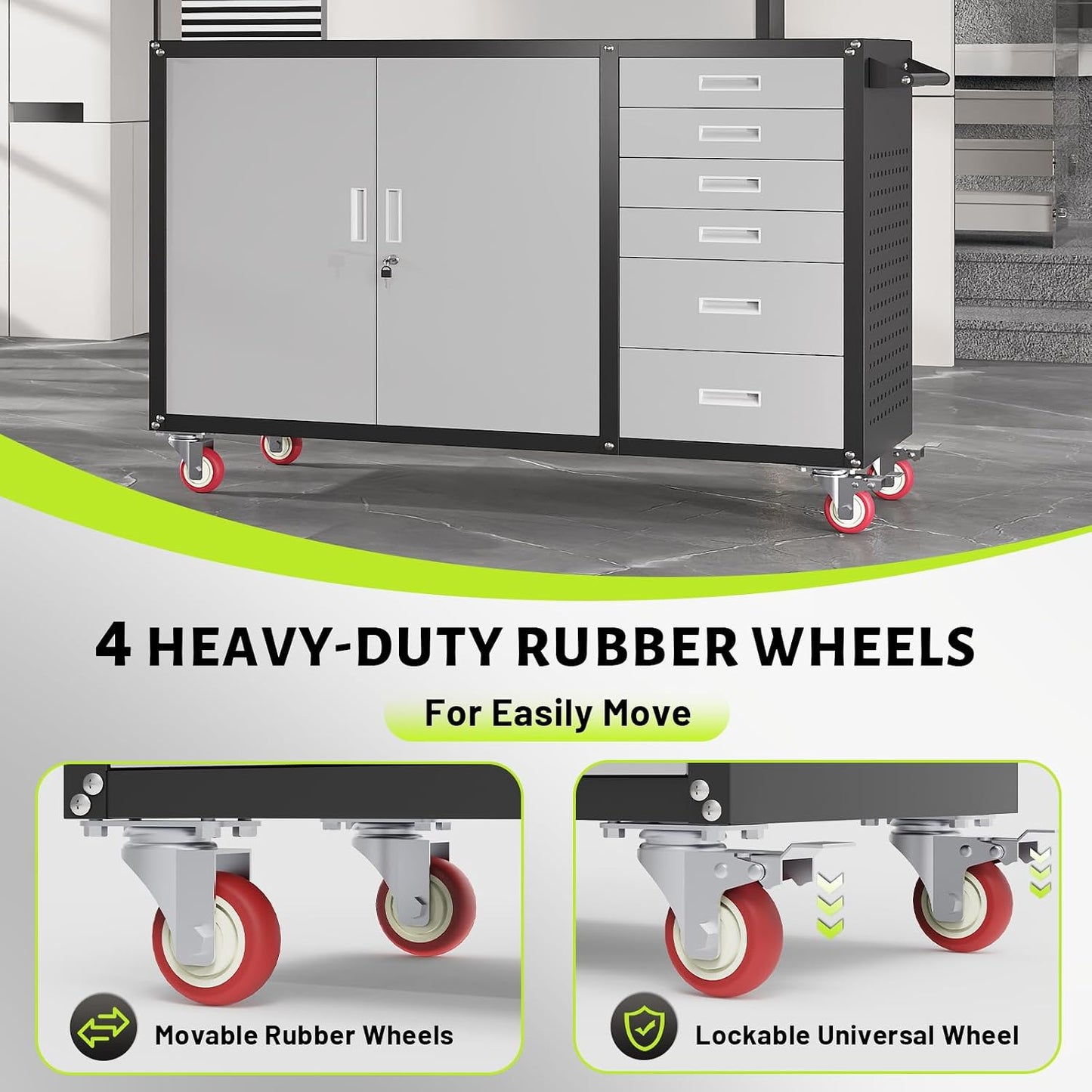 55"W Heavy Duty Rolling Workbench with Drawers and Storage,1000 LBS Capacity Work Bench with Lockable Cabinet & Adjustable Shelf,Garage Workbench with Pegboard & Wheels for Garage/Repair Shop