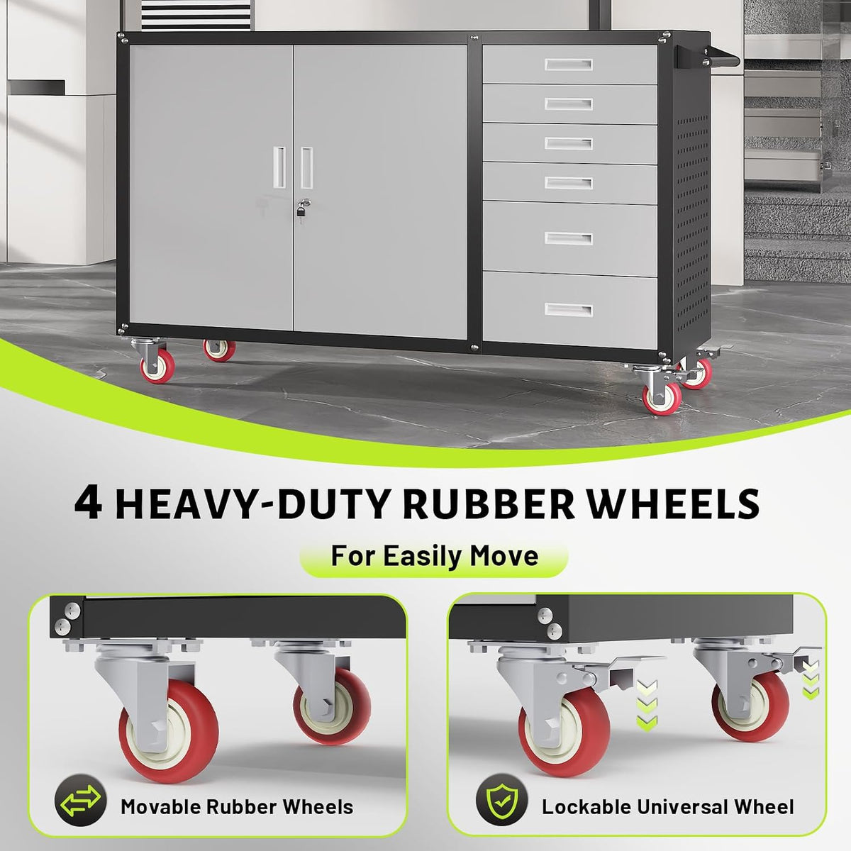 55"W Heavy Duty Rolling Workbench with Drawers and Storage,1000 LBS Capacity Work Bench with Lockable Cabinet & Adjustable Shelf,Garage Workbench with Pegboard & Wheels for Garage/Repair Shop