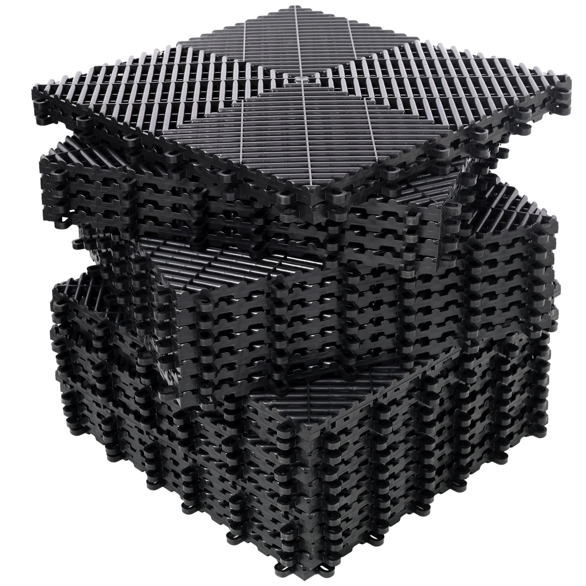 25pcs Plastic Garage Floor Mats with Interlocking Non-Slip Surface - Black or Yellow