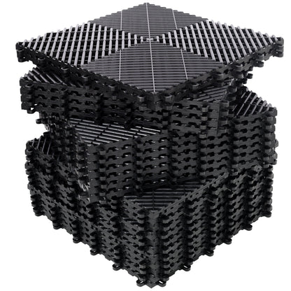 25pcs Plastic Garage Floor Mats with Interlocking Non-Slip Surface - Black or Yellow