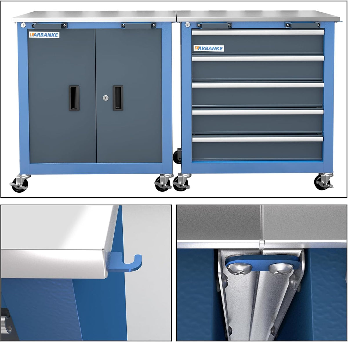 Combination Tool Chest with Lock,5-Drawer/7-Drawer/2 Door Tool Cabinet Can Be Interconnected,Rolling Tool Chest with Wheels and Padded Feet,With Stainless Steel Protective Film Countertop