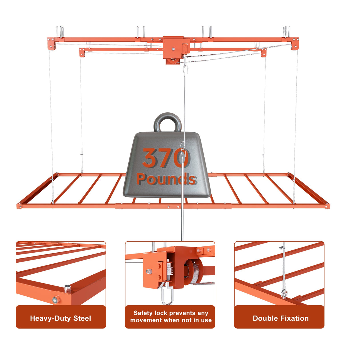Orange Overhead Garage Storage Rack with All-Steel Construction - Orange