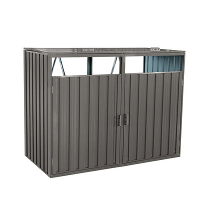 Outdoor Metal Garbage Bin Shed with Durable Galvanized Steel - Two Trash Cans