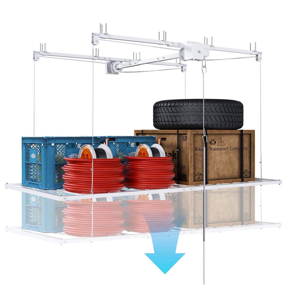 Overhead Garage Storage Rack with Crank System - Black or White