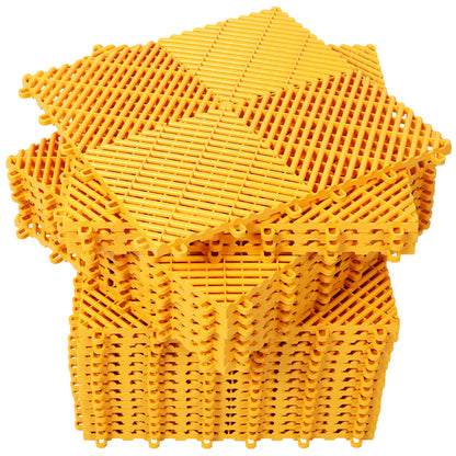 25pcs Plastic Garage Floor Mats with Interlocking Non-Slip Surface - Black or Yellow