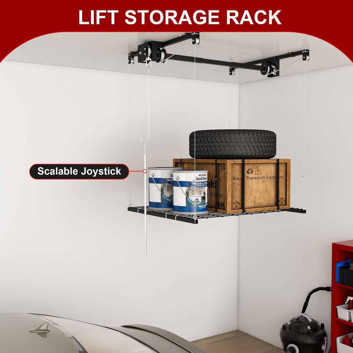 Overhead Garage Storage Rack with Crank System - Black or White