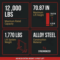 12000 Lbs Extra Height 167Inch 2 Post Lift Two Post Car Lift AK-M120 Auto Lift Car Lift Hoist 2 Post Car Lift (Extra Height, Red) — Results & Stats
