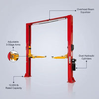 Two Post Car Lift Engineered for Professional Service, 12,000 lb Capacity, 167 Inch Height, Dual Hydraulic — infographic